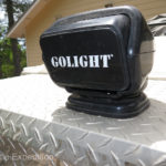 The GoLights sits right on top of the WeatherGuard box on the front rack.