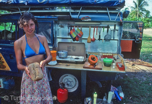 Nothing like a fresh loaf of bread on a remote beach in Belize (1980).