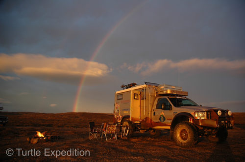 A remote camp on the Pacific of Baja California gave us an evening light show and almost a double rainbow.