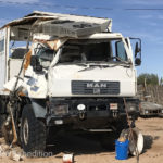 This ruined MAN German camper was a victim of the treacherously narrow Hwy 1.