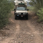 Thorns from mesquite trees, brush and cacti on narrow two-tracks we follow can result in hours of polishing when we get home.