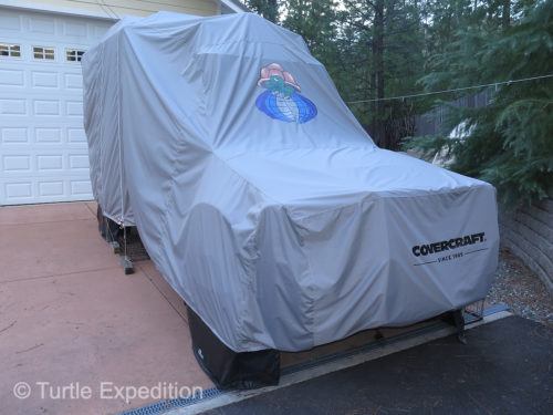 The Turtle V is “expedition ready”, safely waiting under its Covercraft blanket, patiently tapping fingers on the driveway and waiting for its next adventure.
