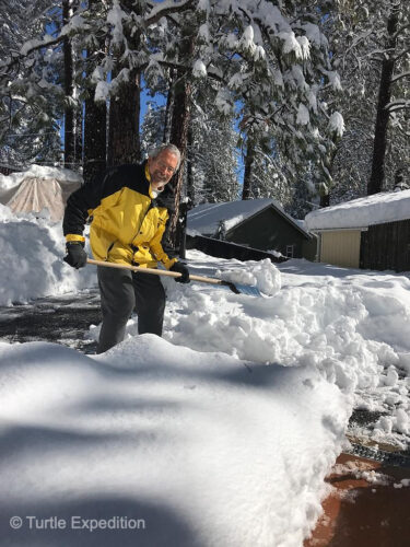 Lot's of snow in Nevada City in the winter of 2022/23. Gary is getting his exercise.