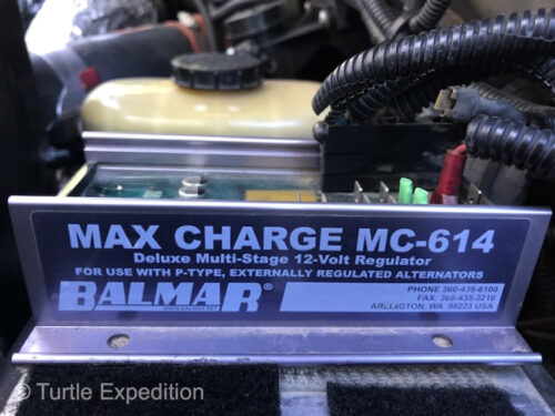 Our second alternator is controlled by using a Balmar Remote Marine regulator that charges only the Battle Born camper batteries.